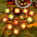 4OUR FAITH 12 Pc Multicolor Terracotta Swastik Wax Diyas Oil Lamps by Deal US