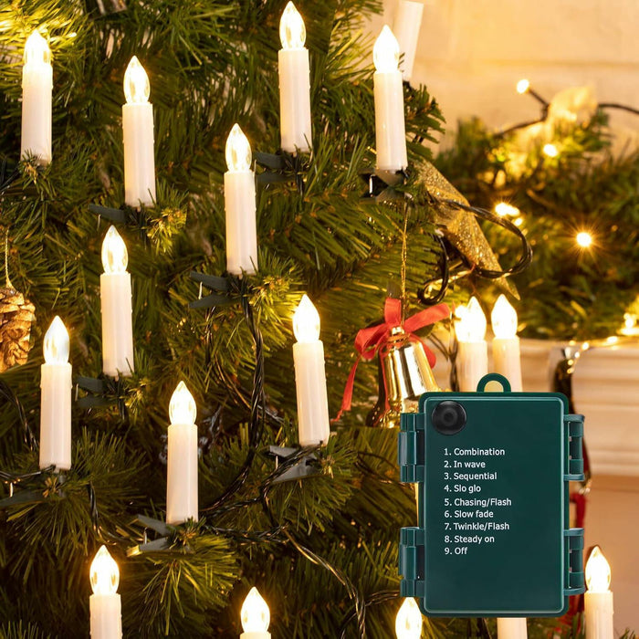 Minetom 50LED Battery Operated Christmas Tree Candles Warm White 48FT 8 Modes by Deal US