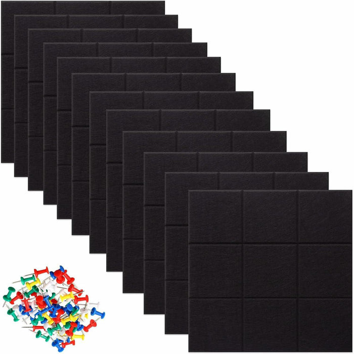 YUSALCEF 12 Pcs Large 11.8" Felt Bulletin Board Tiles Black with 60 Push Pins by Deal US