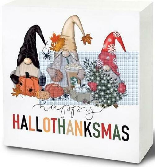 UNCDLV Happy Gnomes Wooden Sign Fall Decor 6x6 Inch hallothanksmas2 by Deal US