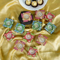 4OUR FAITH 12 Pc Multicolor Terracotta Swastik Wax Diyas Oil Lamps by Deal US