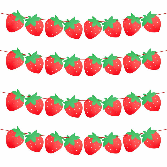 PEUTIER 4pcs Strawberry Party Banners Baby Shower Decorations Red Paper by Deal US