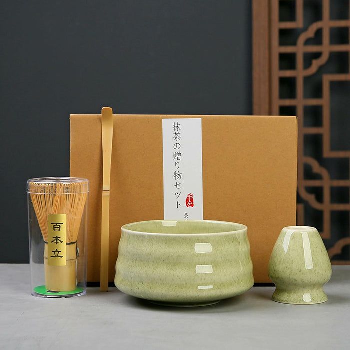 Sfutee Matcha Whisk Set 4pcs Ceramic Bowl Bamboo Scoop Chasen Holder 19oz Green by Deal US