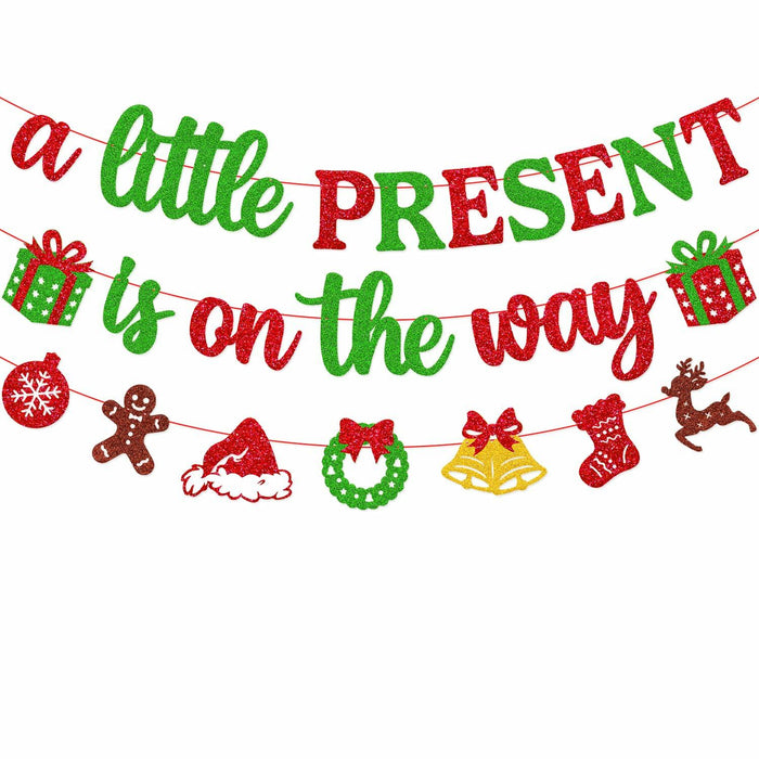 Ruicenbabiii Red A Little Present Is on the Way Baby Shower Banner Christmas by Deal US