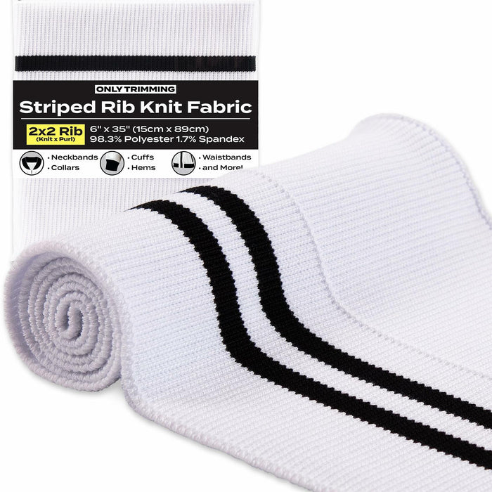 ONLY 2x2 Striped Rib Knit Fabric White 6x35 Inches Polyester Spandex by Deal US