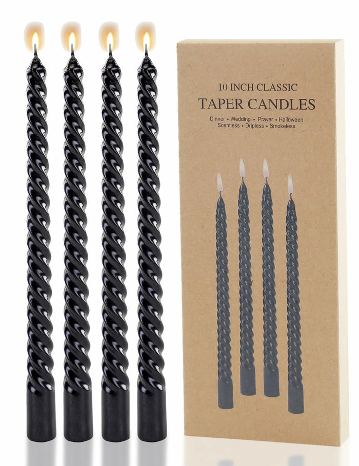 Color Poem Ornament 10in Black Dripless Halloween Taper Candles Set of 4 by Deal US
