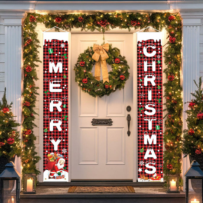 Libemskix Merry Christmas Door Banner 71x12in Red Black Buffalo Plaid 2pcs by Deal US