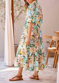 PRETTYGARDEN Women Casual Summer Floral Print Beach Maxi Dress White Apricot L by Deal US