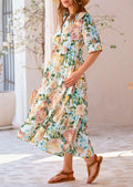 PRETTYGARDEN Women Casual Summer Floral Print Beach Maxi Dress White Apricot L by Deal US