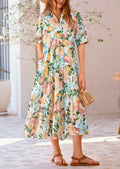 PRETTYGARDEN Women Casual Summer Floral Print Beach Maxi Dress White Apricot L by Deal US