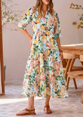 PRETTYGARDEN Women Casual Summer Floral Print Beach Maxi Dress White Apricot L by Deal US