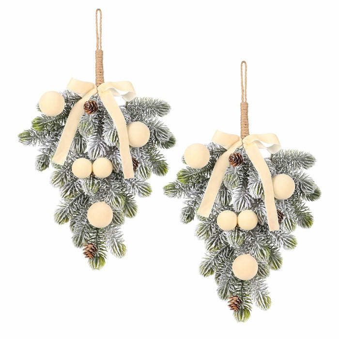 Super Holiday 2PCS Beige Velvet Bow Ball Christmas Decorations Flocked by Deal US