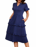 DRESSTELLS Womens Casual Ruffle V Neck Midi Dress Ivory Plus Size 2XL by Deal US