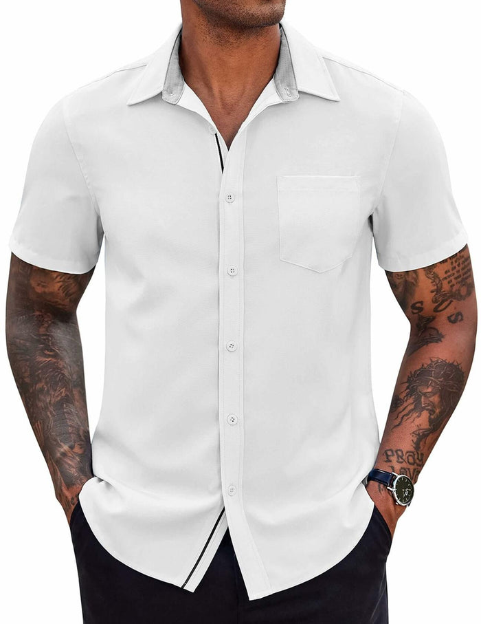 COOFANDY Men's Short Sleeve Button Up Shirt White Size M by Deal US