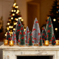 Soaoo 12 Pack Bottle Brush Christmas Trees 5-10in Wood Base Green Silver by Deal US