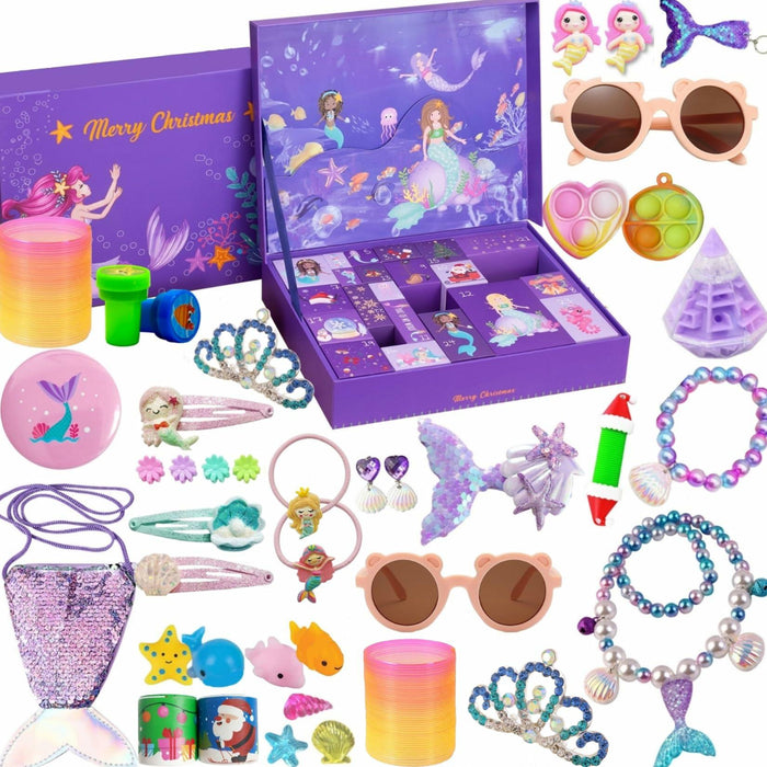 GOGREENWOVEN Advent Calendar 2025 37Pcs Toy Mermaid Purple Xmas Countdown by Deal US