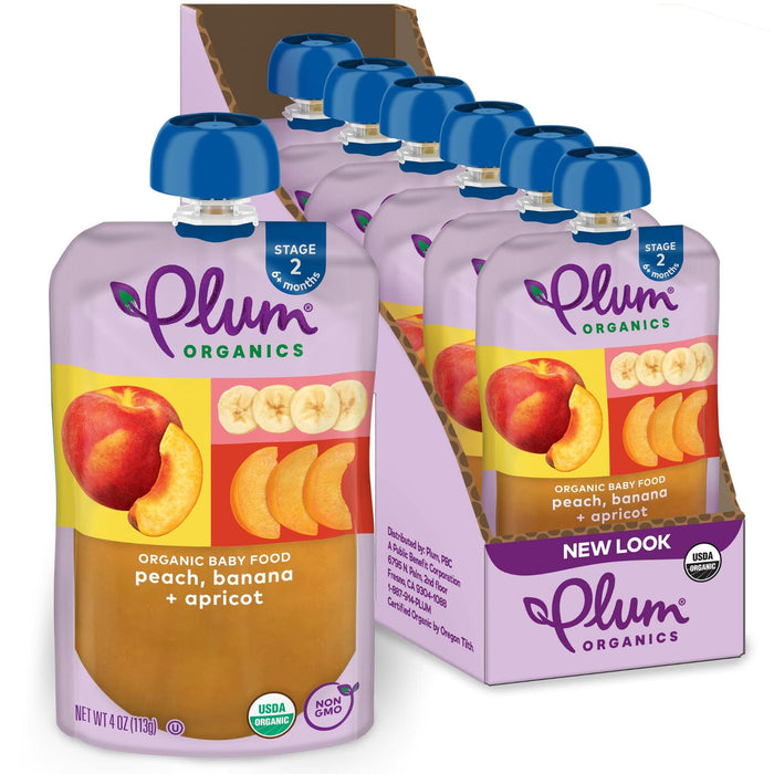Plum Organics Stage 2 Baby Food Peach Banana Apricot 4oz Pouch Pack of 6 by Deal US