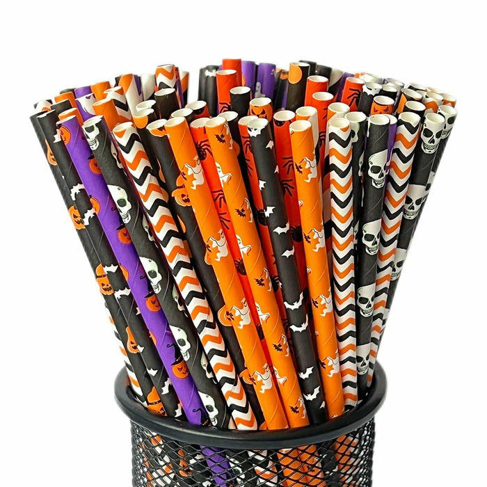 YAOSHENG Halloween Paper Straws 200pcs Biodegradable Mixed Styles Party by Deal US