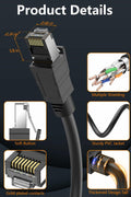 Qiuean Cat 8 Ethernet Cable 1.5ft Black RJ45 Shielded Patch Cord LAN by Deal US