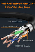 Qiuean Cat 8 Ethernet Cable 1.5ft Black RJ45 Shielded Patch Cord LAN by Deal US