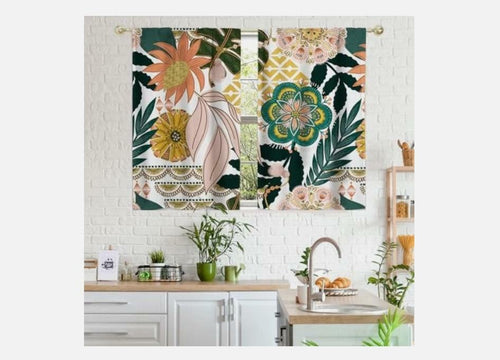 Riyidecor Boho Floral Kitchen Curtains 2 Panels 27.5x39 Inch Colorful