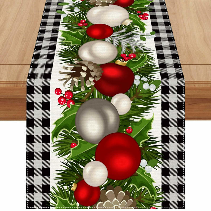 Jiudungs Linen Green Black Buffalo Check Plaid Table Runner 60in by Deal US