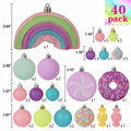ROSELEAF Christmas Tree Ornaments Set 40 Pack Shatterproof Pink Purple Green by Deal US