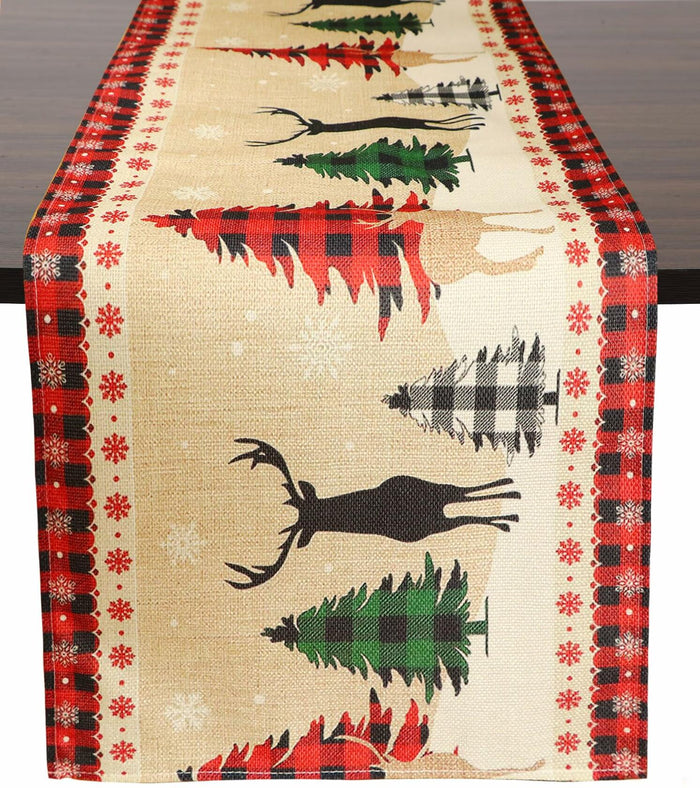 ToRhine Christmas Table Runner Linen Tree & Elk Pattern 72in Tree&elk by Deal US