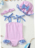Renotemy Toddler Girl One-Piece Rash Guard Swimsuit Pink Striped Size 18-24M by Deal US