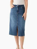 ETTELO Midi Denim Skirt High Waisted Slit Casual Stretch Deep Blue Size XX-Large by Deal US