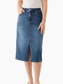 ETTELO Midi Denim Skirt High Waisted Slit Casual Stretch Deep Blue Size XX-Large by Deal US