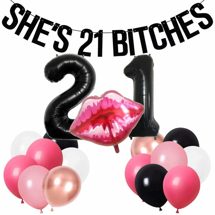 RASPATI 21st Birthday Decorations Black Pink Rose Gold Balloon Banner by Deal US
