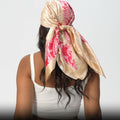 VJHX Paisley Satin Head Scarf Large Square 35in Khaki Pink by Deal US