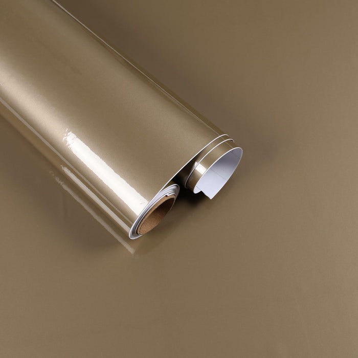 FANCYEASY Glossy Gold Brown Contact Paper 15.7x118in Waterproof Vinyl by Deal US