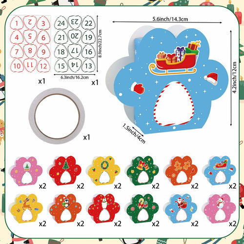 Hxezoc 24 Pcs DIY Christmas Advent Calendar Boxes Dog Paw Xmas Decoration by Deal US