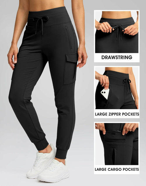 SANTINY Women Fleece Lined Cargo Joggers Waterproof Black Size L by Deal US