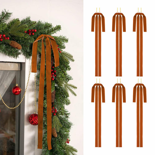 Tilirex 6 Pack Long Velvet Christmas Bows 23.5x15.5in Light Brown by Deal US