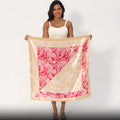 VJHX Paisley Satin Head Scarf Large Square 35in Khaki Pink by Deal US