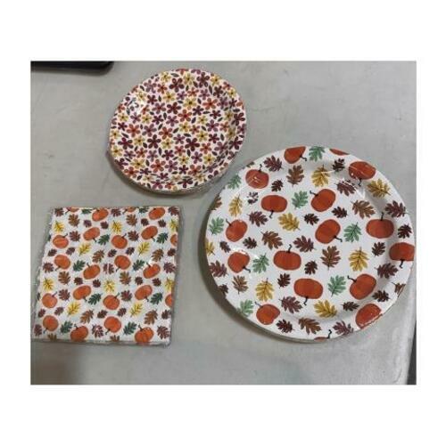 Guzbewu Fall Birthday Party Tableware 20Pc Floral Plates Napkins Pumpkins by Deal US