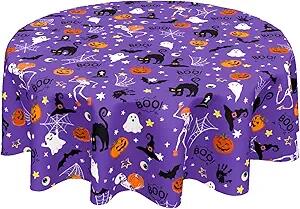 LOSIVISHE Halloween Waterproof Tablecloth Spooky Pumpkin Purple 60x120in by Deal US