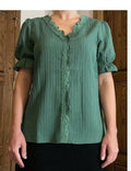 JUSTFASHIONNOW Summer Lace V Neck Short Sleeve Blouse Green Size M by Deal US