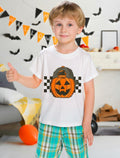 YWAGK Boys Halloween Pumpkin T-Shirt Plaid Tee White Size 7-8 Years by Deal US