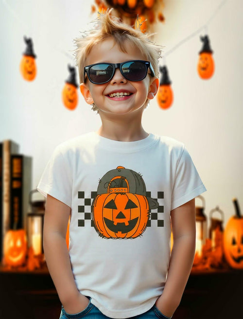 YWAGK Boys Halloween Pumpkin T-Shirt Plaid Tee White Size 7-8 Years by Deal US