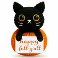 Skyists Crochet Black Cat Plush with Happy Fall Y'All Sign 3.74in Orange Black by Deal US