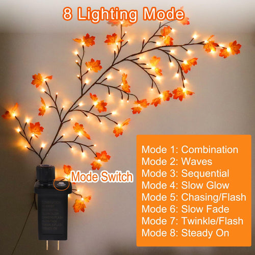 PAJH Fall Thanksgiving Garland 5.25ft 72 LED 8 Modes Orange Leaf Lights by Deal US