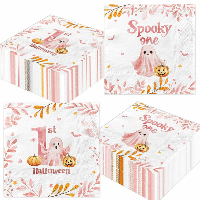 GREHUMOR Spooky One Birthday Napkin Pink Halloween Girl 1st Birthday by Deal US