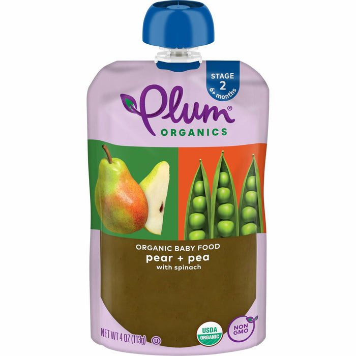 Plum Organics Stage 2 Baby Food Pear Pea Spinach 4oz Pouch Organic by Deal US