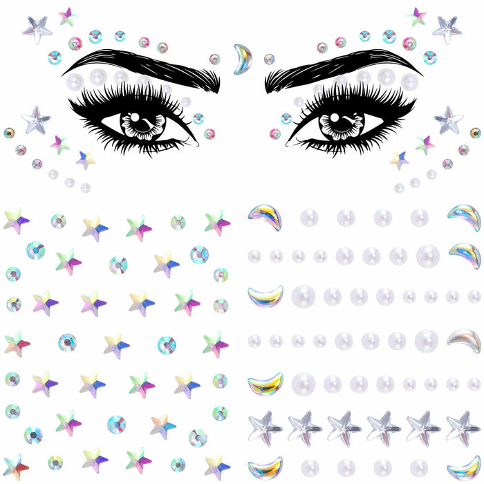 OIIKI 2 Sheets Face Eye Gems Stickers Rhinestone Body Nail Stickers White by Deal US