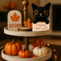 Skyists Crochet Black Cat Plush with Happy Fall Y'All Sign 3.74in Orange Black by Deal US