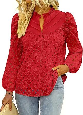 BETTE BOUTIK Oversized Lace Tunic Blouse Crewneck Red Size XL by Deal US